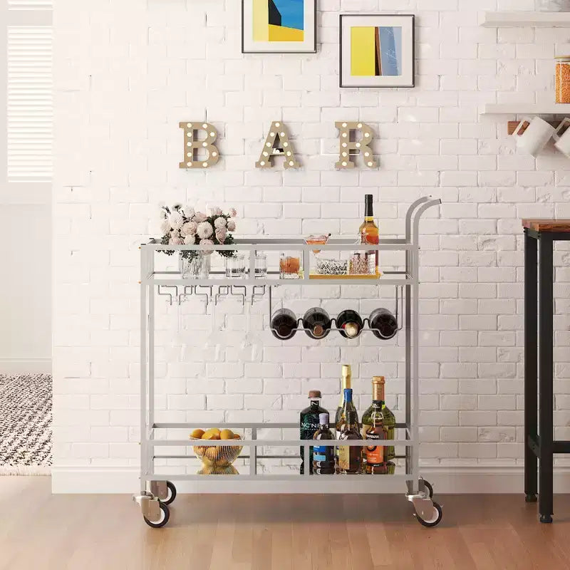 Bar Doré, Desserte de Bar, Chariot à Vin avec 2 Étagères Miroir
