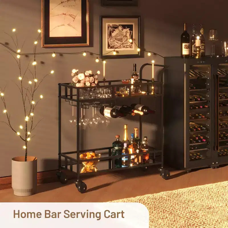 Bar Doré, Desserte de Bar, Chariot à Vin avec 2 Étagères Miroir