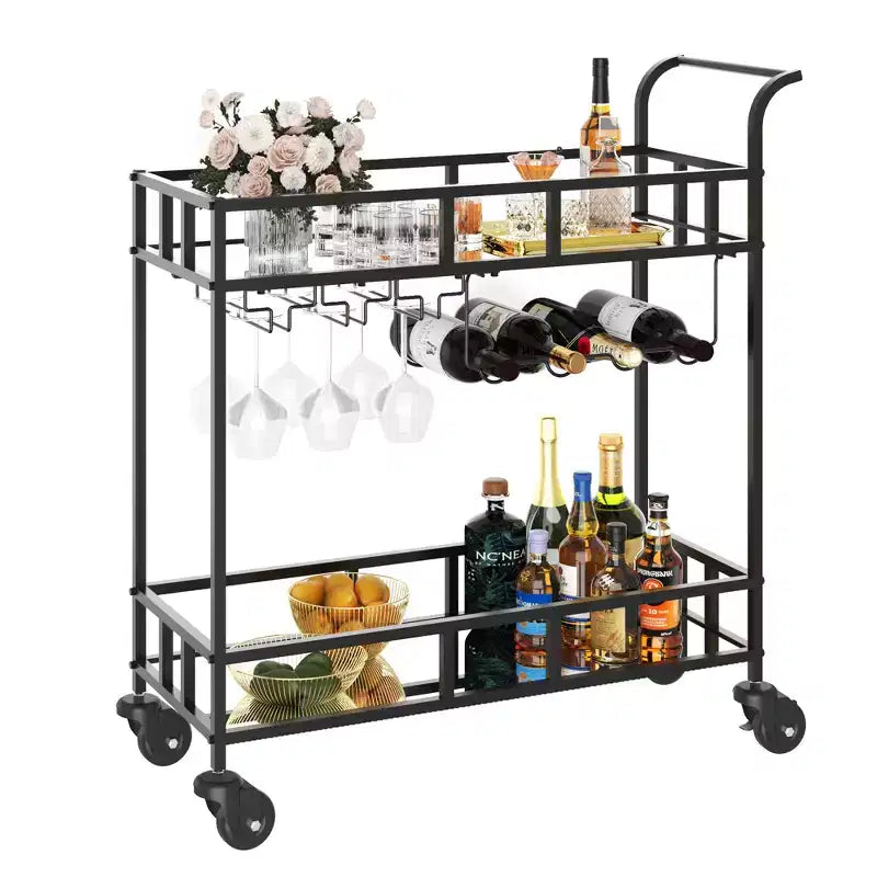 Bar Doré, Desserte de Bar, Chariot à Vin avec 2 Étagères Miroir