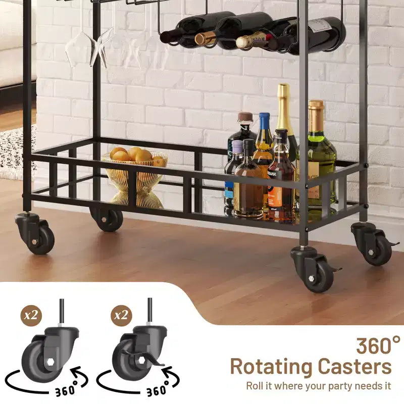Bar Doré, Desserte de Bar, Chariot à Vin avec 2 Étagères Miroir