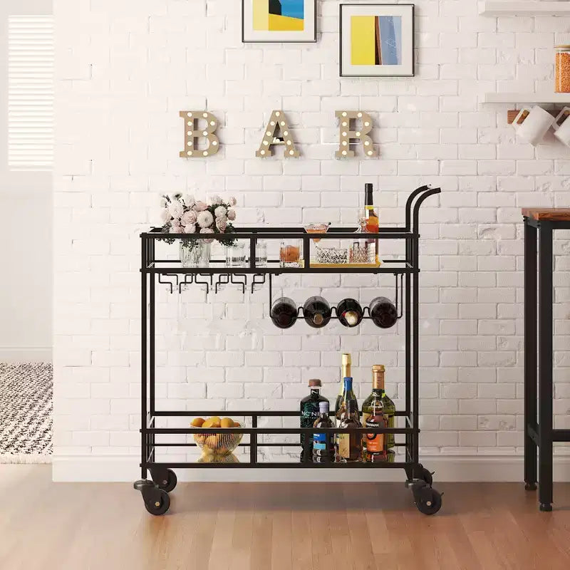 Bar Doré, Desserte de Bar, Chariot à Vin avec 2 Étagères Miroir