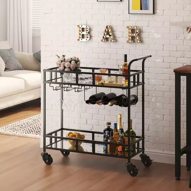 Bar Cart Gold, Home Bar Serving Cart, Wine Cart with 2 Mirrored Shelves, Wine Holders, Glass Holders, for Kitchen, Dining Room