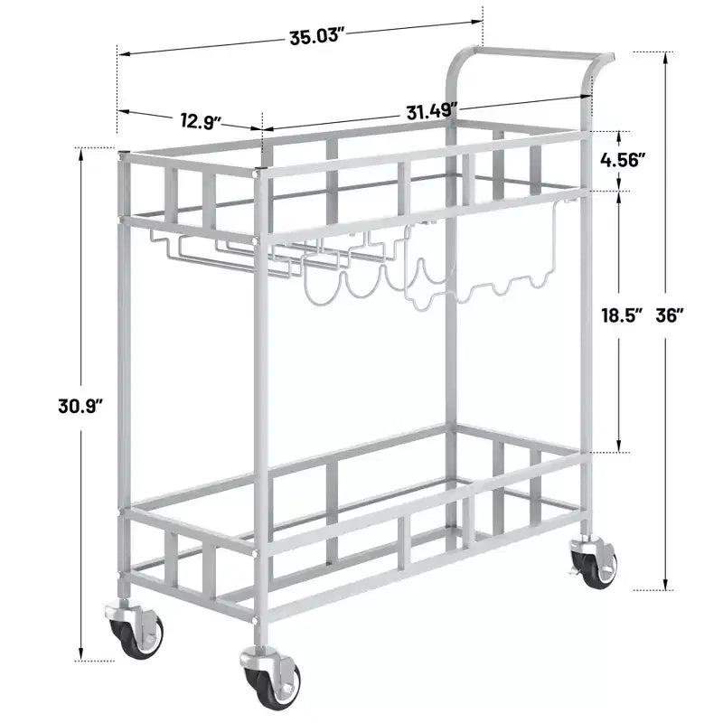 Bar Doré, Desserte de Bar, Chariot à Vin avec 2 Étagères Miroir