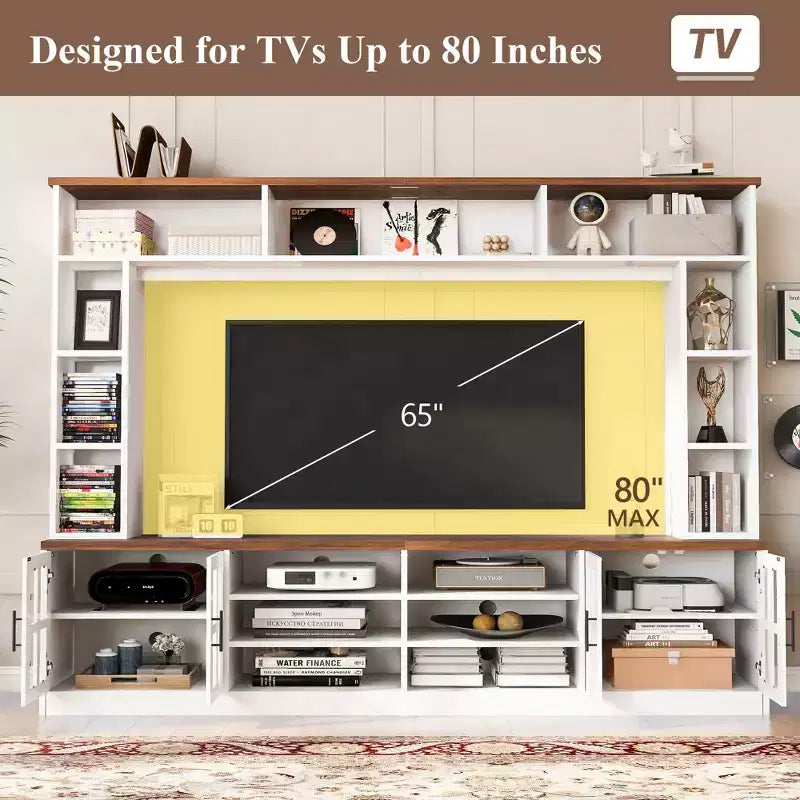 Meuble mural de divertissement avec pont pour téléviseur de 80 pouces, Meuble de rangement pour téléviseur
