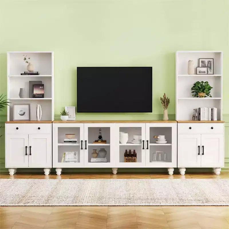 Meuble TV moderne avec étagères pour téléviseur 70 pouces, meuble de rangement TV en bois