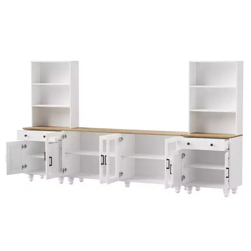 Meuble TV moderne avec étagères pour téléviseur 70 pouces, meuble de rangement TV en bois