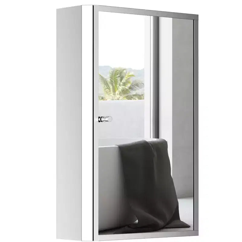 Bathroom Mirrored Cabinet, Vertical 16 x 24 Stainless Steel Frame Medicine Cabinet