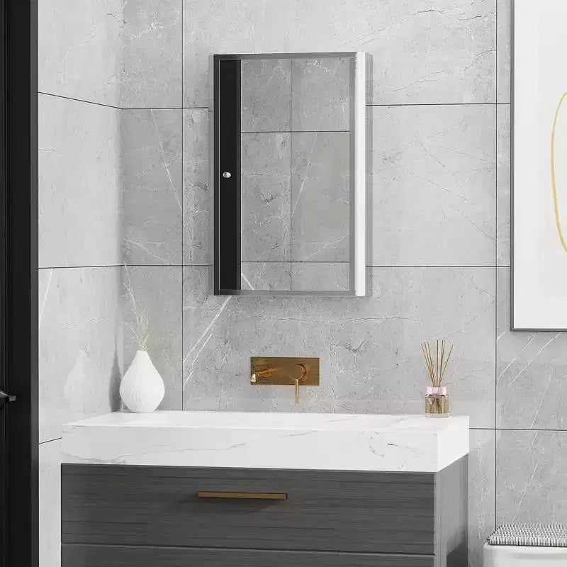 Armoire de toilette avec miroir, armoire à pharmacie verticale 16 x 24 avec cadre en acier inoxydable