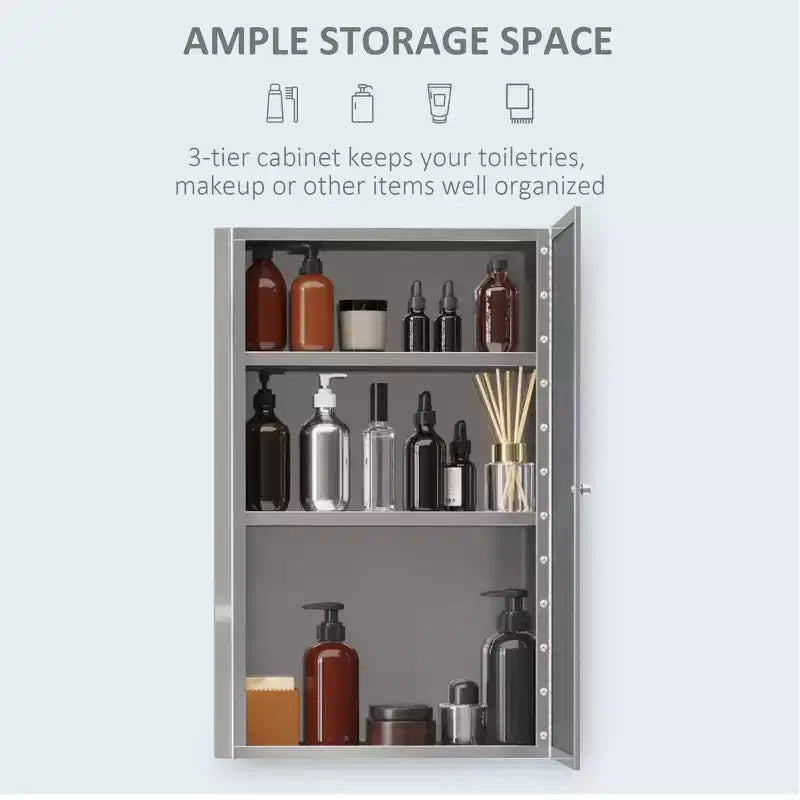 Armoire de toilette avec miroir, armoire à pharmacie verticale 16 x 24 avec cadre en acier inoxydable