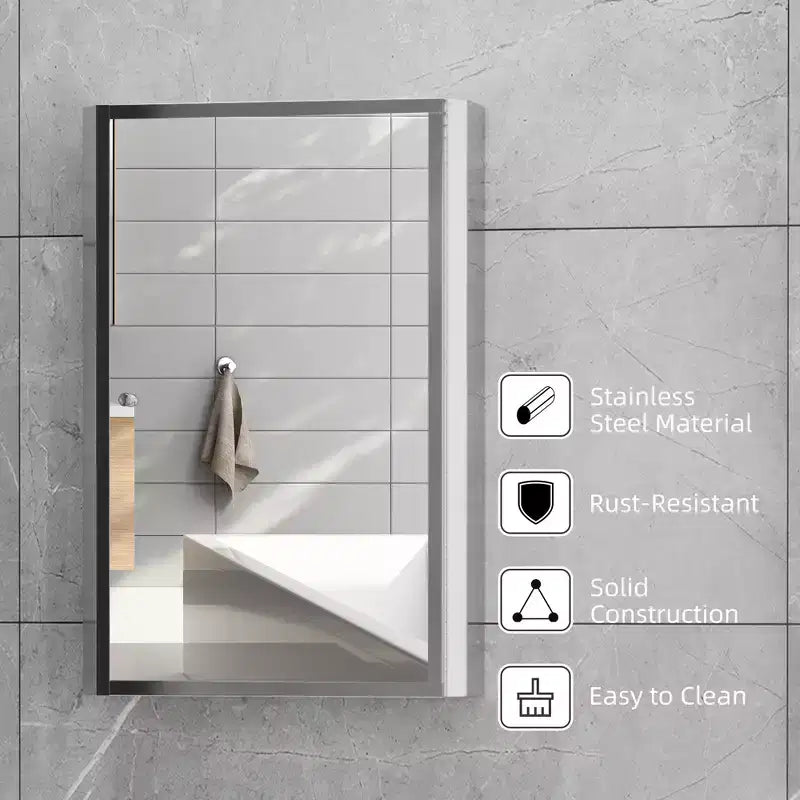 Armoire de toilette avec miroir, armoire à pharmacie verticale 16 x 24 avec cadre en acier inoxydable