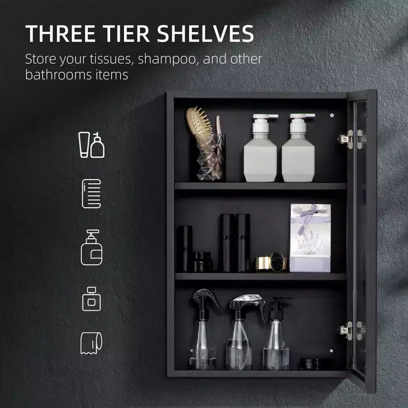 Armoire à pharmacie murale avec miroir, Armoire de toilette en acier inoxydable avec miroir