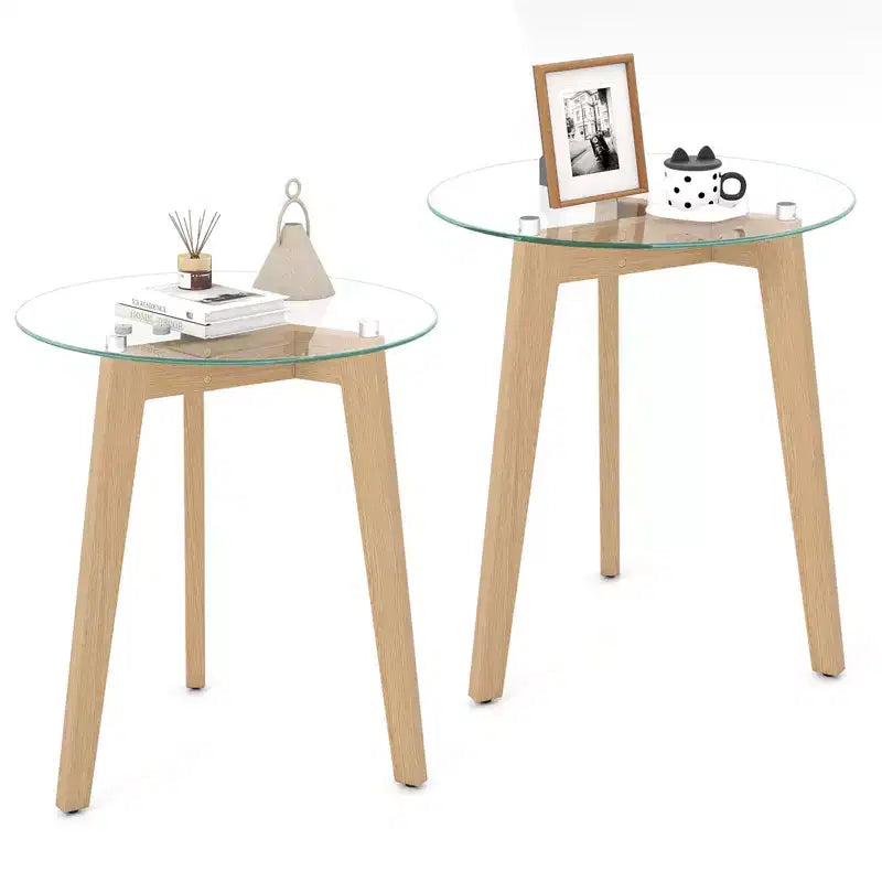 Costway Modern Tempered Glass End Table Set of 2 w/ Transparent Tabletop for Office