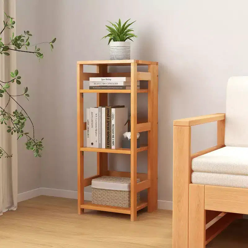 Étagère de Rangement sur Pied à 4 Niveaux avec Cadre en Bois d'Hévéa et Kits Anti-Basculement