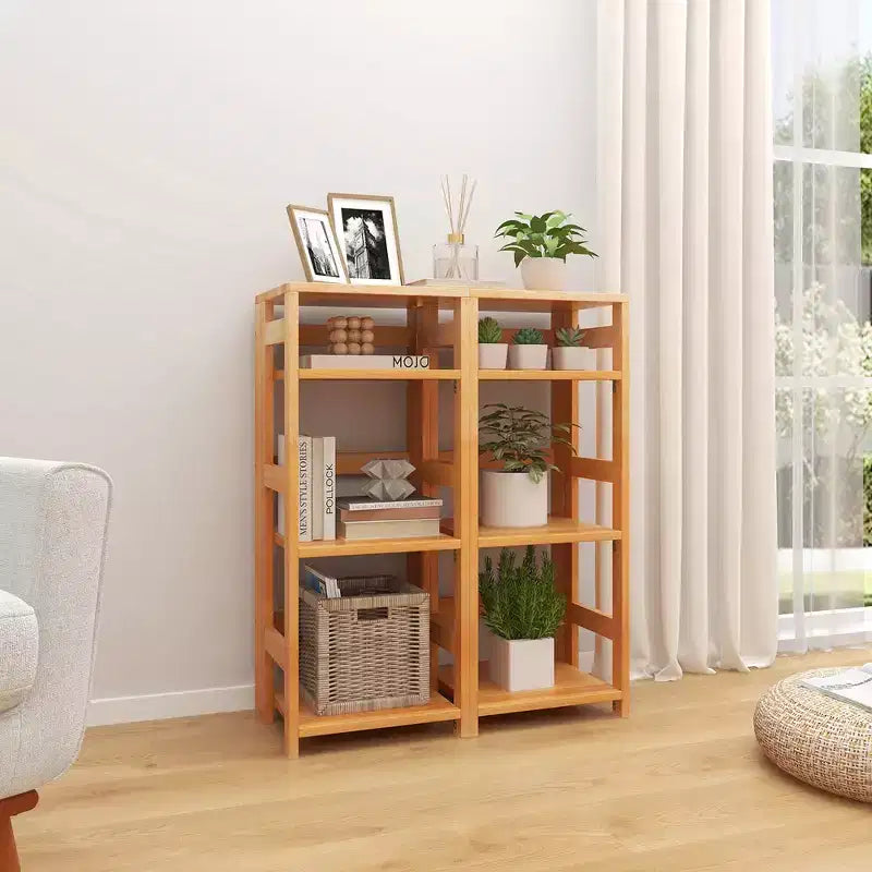 Étagère de Rangement sur Pied à 4 Niveaux avec Cadre en Bois d'Hévéa et Kits Anti-Basculement
