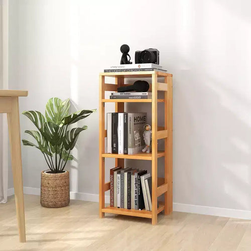 Étagère de Rangement sur Pied à 4 Niveaux avec Cadre en Bois d'Hévéa et Kits Anti-Basculement
