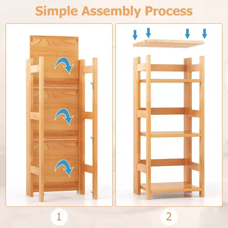 Étagère de Rangement sur Pied à 4 Niveaux avec Cadre en Bois d'Hévéa et Kits Anti-Basculement
