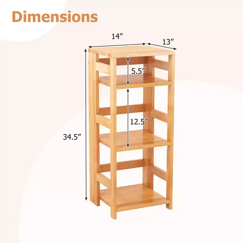 Étagère de Rangement sur Pied à 4 Niveaux avec Cadre en Bois d'Hévéa et Kits Anti-Basculement