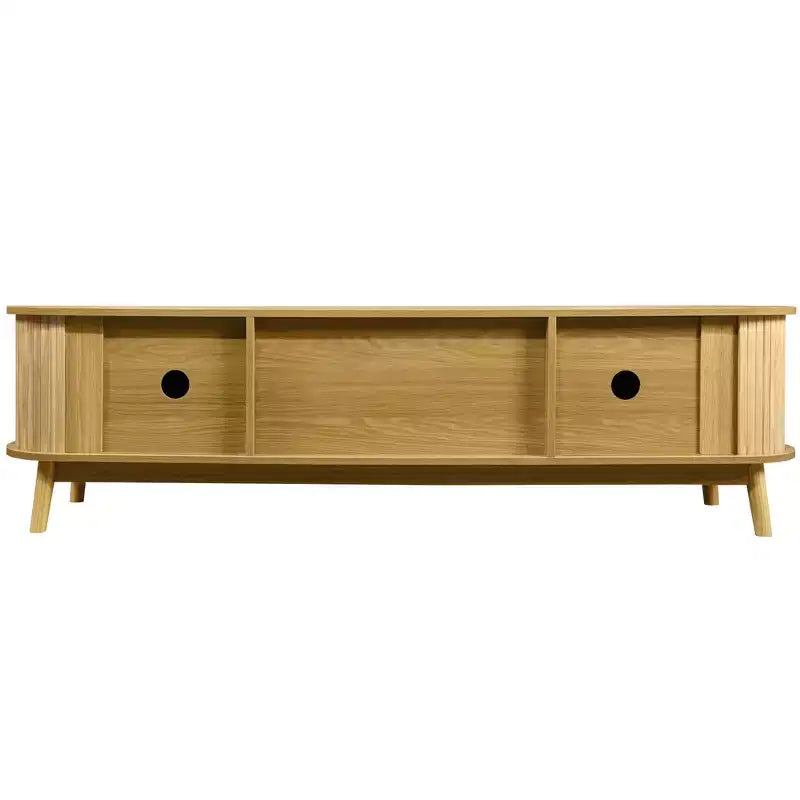 Meuble TV en rotin avec tiroirs pour télévision de 75 pouces, table de rangement TV en bois