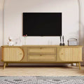 Meuble TV en rotin avec tiroirs pour télévision de 75 pouces, table de rangement TV en bois
