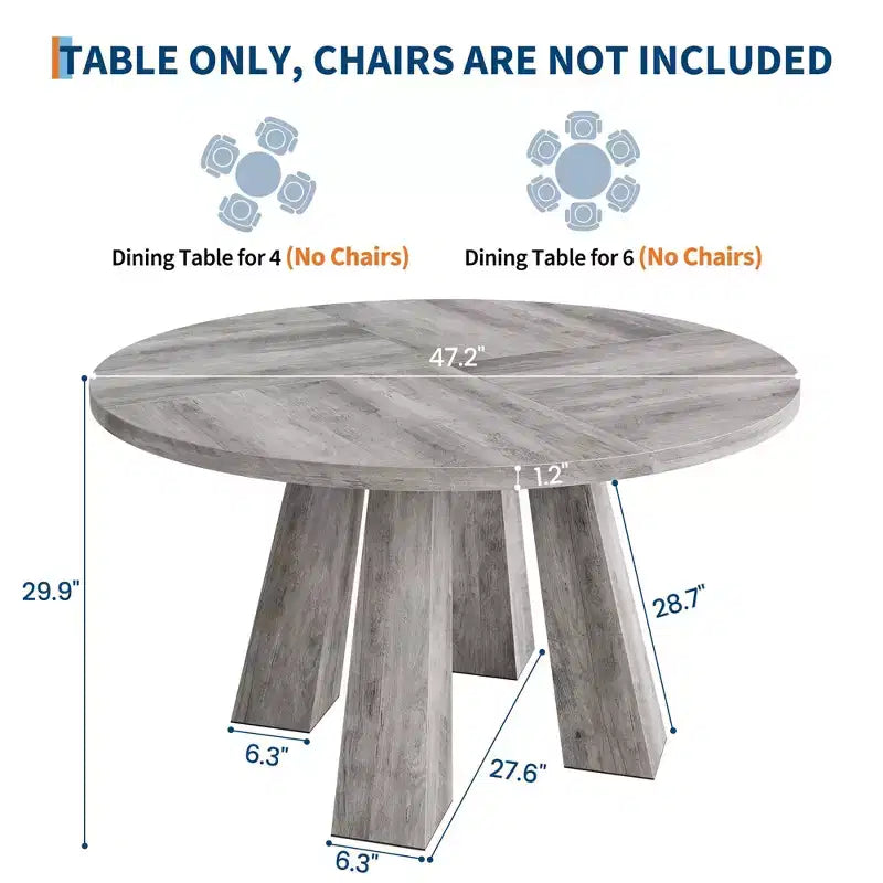 Table à manger ronde pour 4-6 personnes, table de cuisine en bois de 119 cm avec base robuste