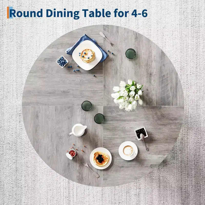 Table à manger ronde pour 4-6 personnes, table de cuisine en bois de 119 cm avec base robuste