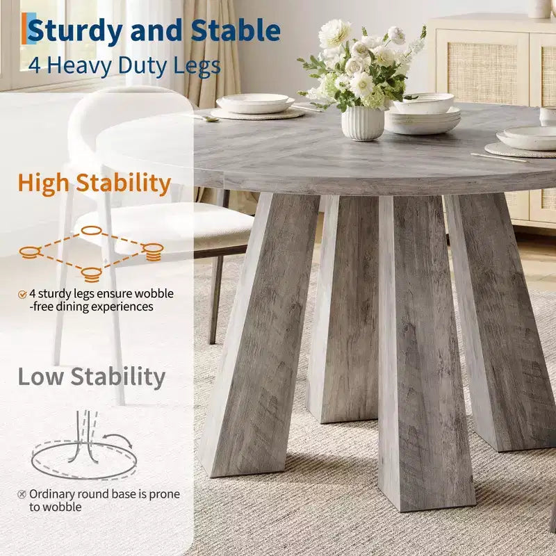 Table à manger ronde pour 4-6 personnes, table de cuisine en bois de 119 cm avec base robuste