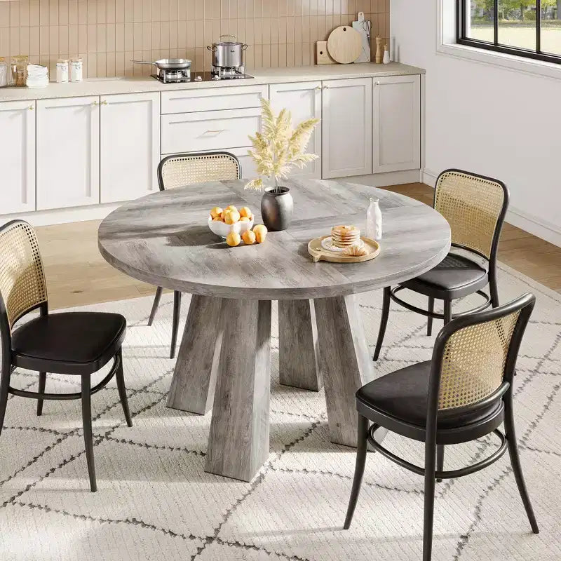 Table à manger ronde pour 4-6 personnes, table de cuisine en bois de 119 cm avec base robuste