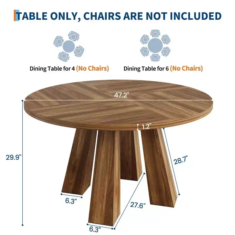 Table à manger ronde pour 4-6 personnes, table de cuisine en bois de 119 cm avec base robuste
