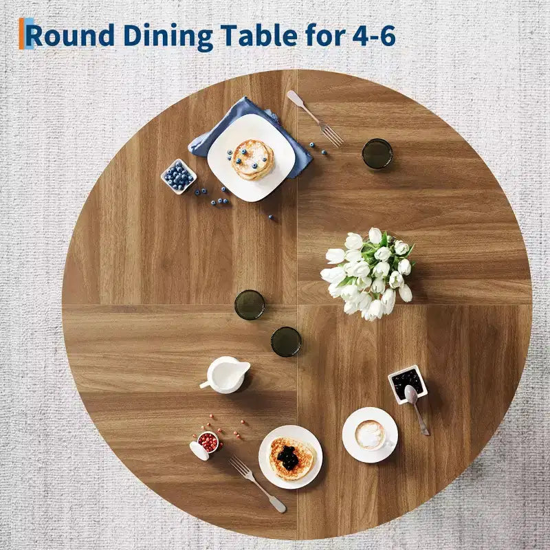 Table à manger ronde pour 4-6 personnes, table de cuisine en bois de 119 cm avec base robuste