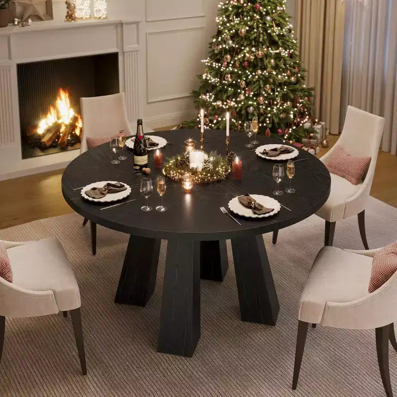 Table à manger ronde pour 4-6 personnes, table de cuisine en bois de 119 cm avec base robuste