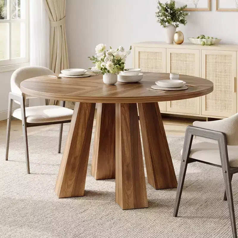 Table à manger ronde pour 4-6 personnes, table de cuisine en bois de 119 cm avec base robuste