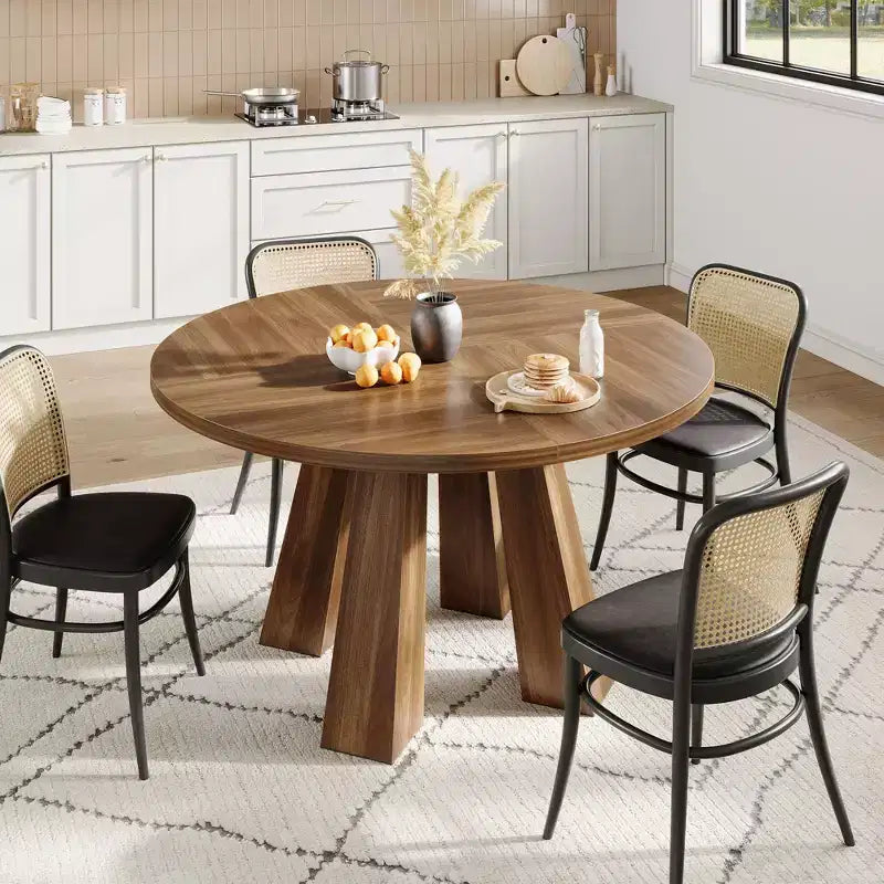 Table à manger ronde pour 4-6 personnes, table de cuisine en bois de 119 cm avec base robuste