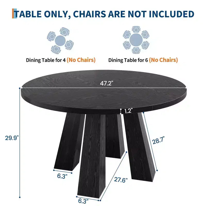 Table à manger ronde pour 4-6 personnes, table de cuisine en bois de 119 cm avec base robuste