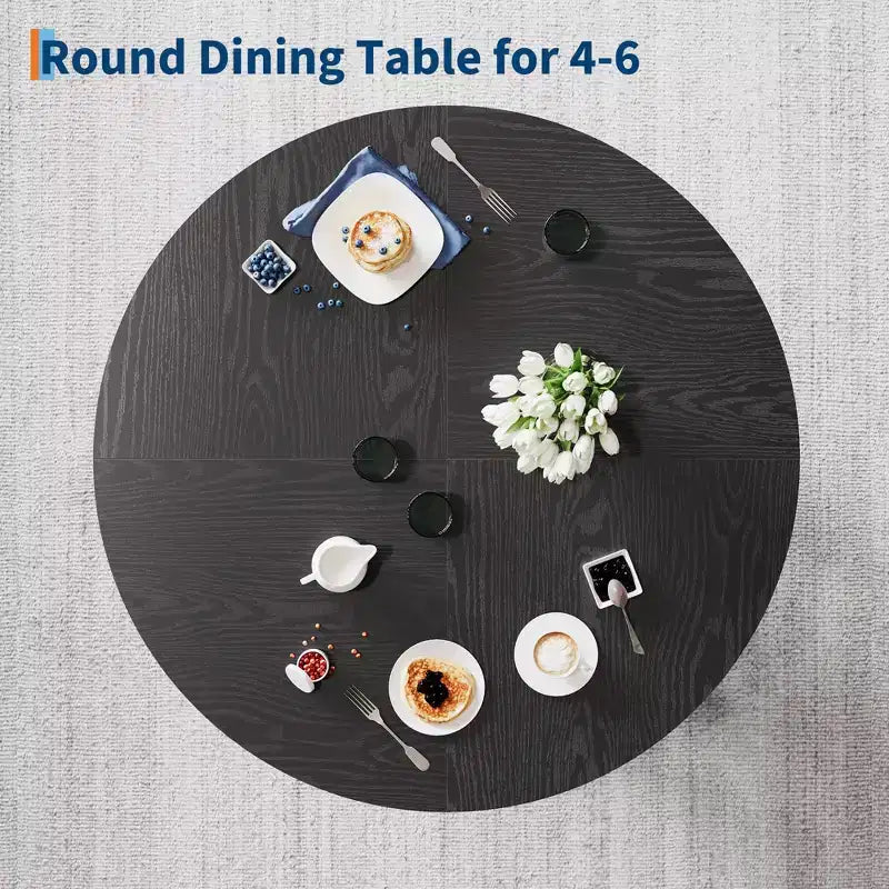Table à manger ronde pour 4-6 personnes, table de cuisine en bois de 119 cm avec base robuste