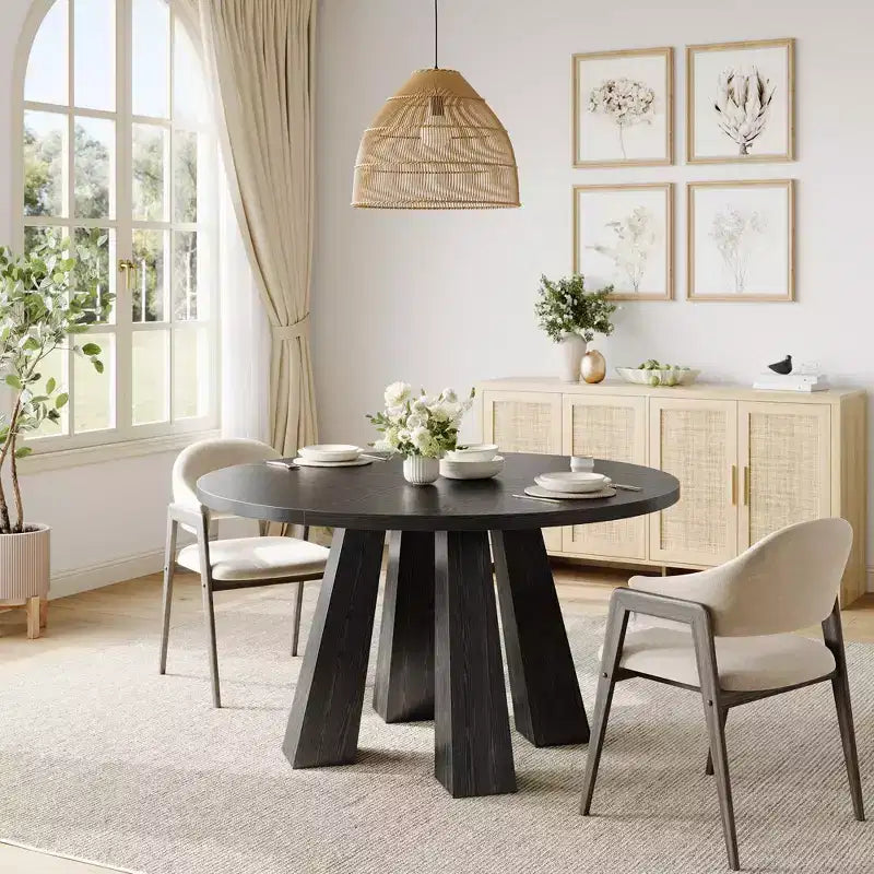 Table à manger ronde pour 4-6 personnes, table de cuisine en bois de 119 cm avec base robuste