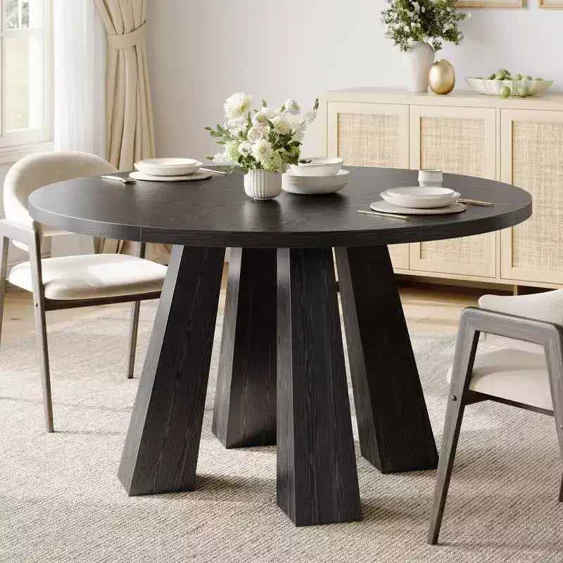 Table à manger ronde pour 4-6 personnes, table de cuisine en bois de 119 cm avec base robuste
