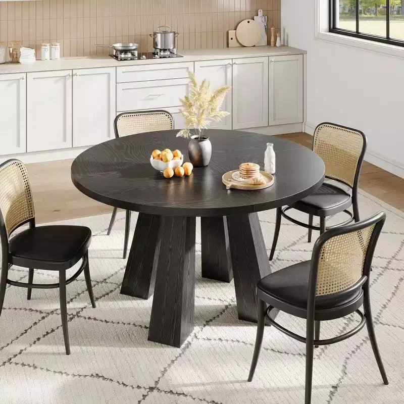 Table à manger ronde pour 4-6 personnes, table de cuisine en bois de 119 cm avec base robuste