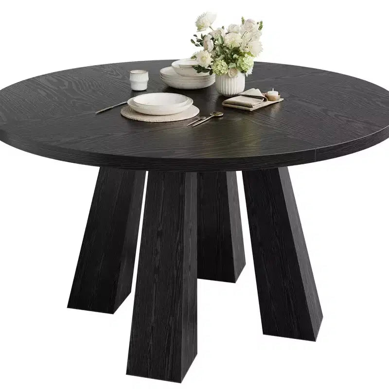 Round Dining Table for 4-6, 47 Wood Kitchen Table with Sturdy Base, Modern Circular Dinner Table, Breakfast Table for Living Room, No Chair