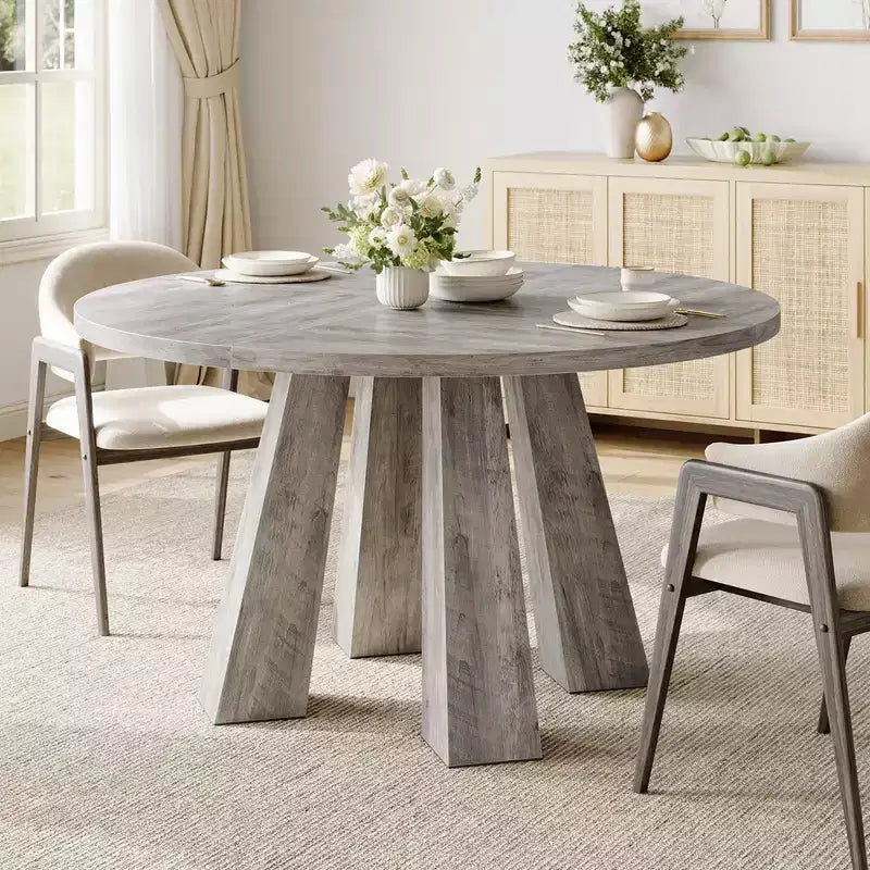 Table à manger ronde pour 4-6 personnes, table de cuisine en bois de 119 cm avec base robuste