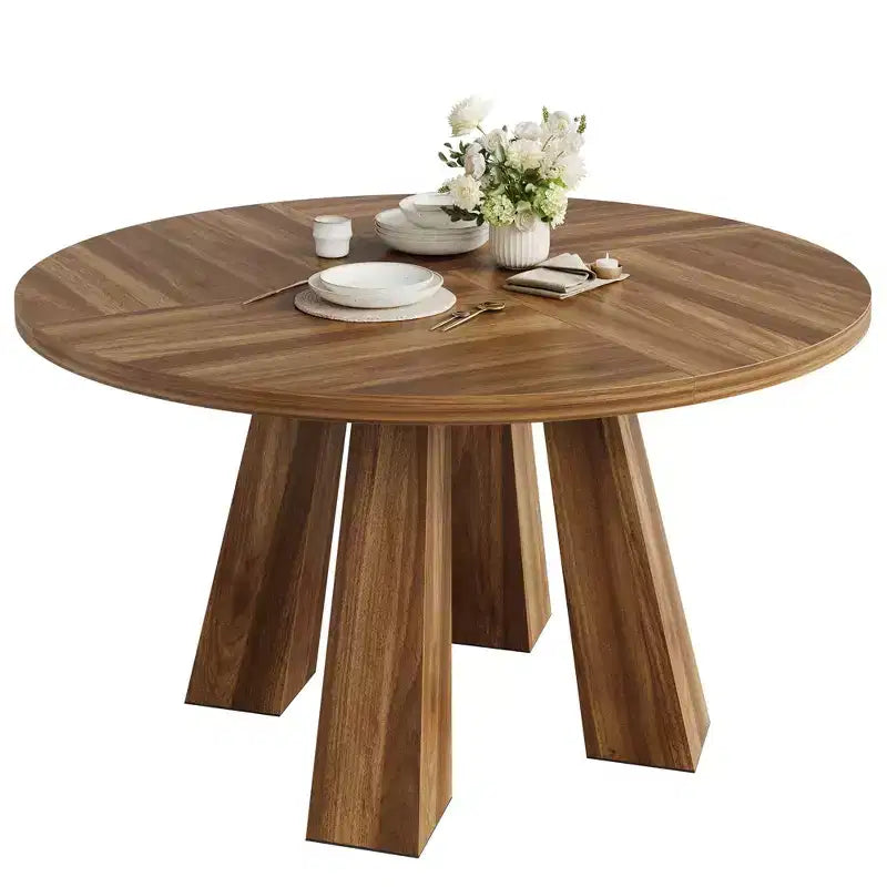 Table à manger ronde pour 4-6 personnes, table de cuisine en bois de 119 cm avec base robuste