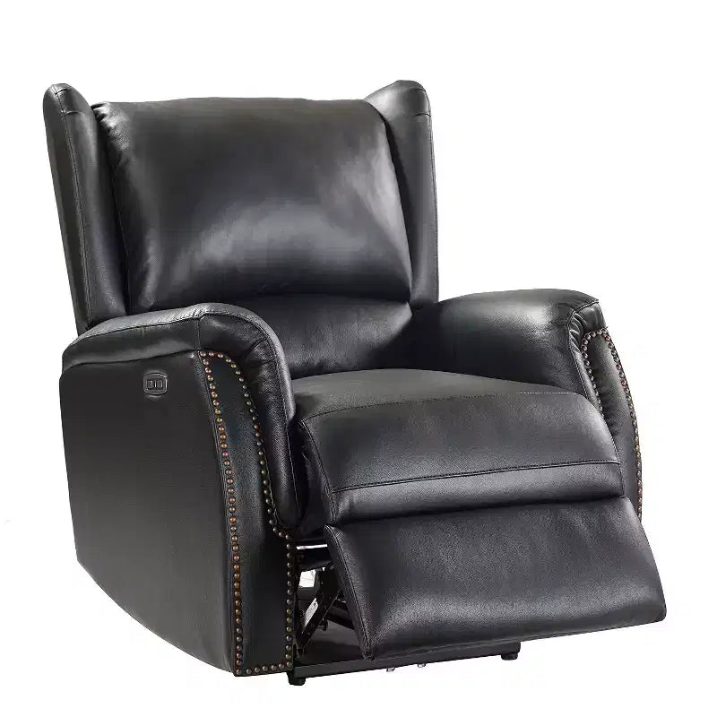 Fauteuil inclinable électrique en cuir véritable avec dossier à oreilles