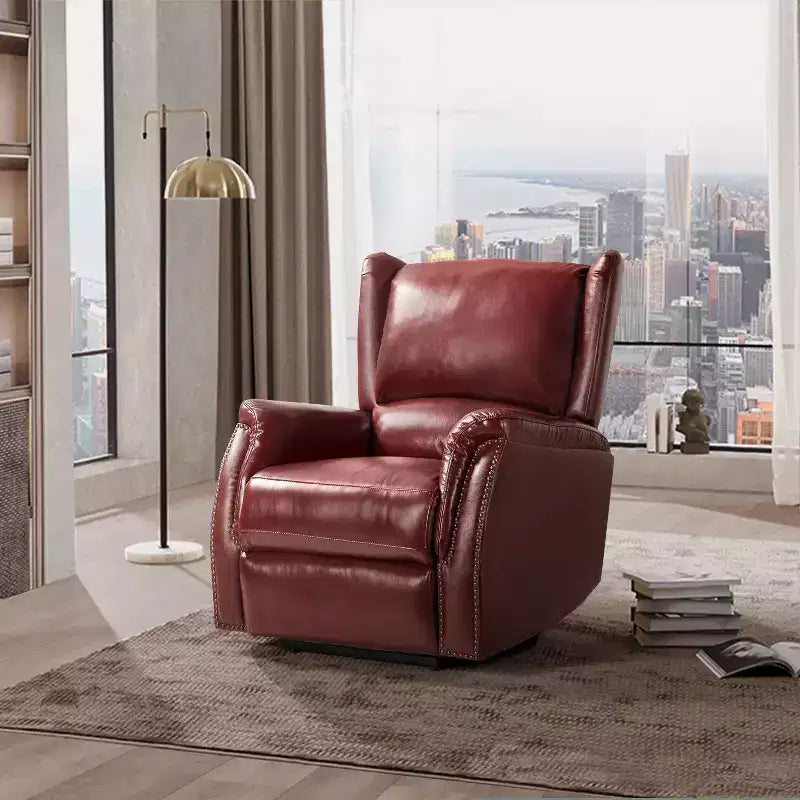 Fauteuil inclinable électrique en cuir véritable avec dossier à oreilles