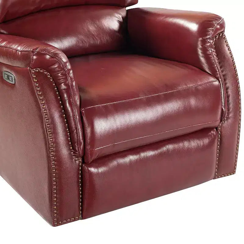 Fauteuil inclinable électrique en cuir véritable avec dossier à oreilles