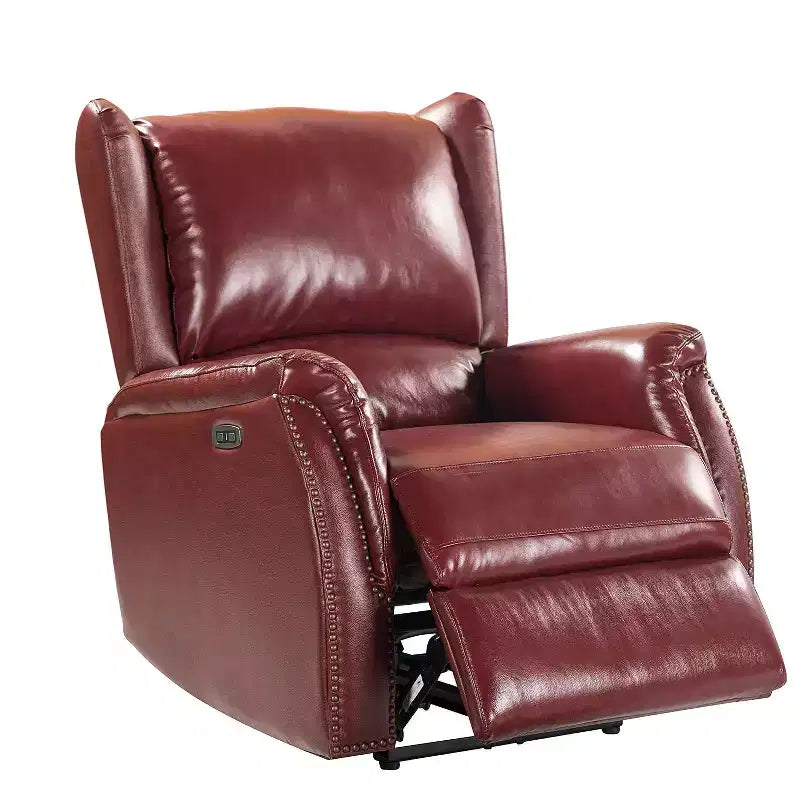 Fauteuil inclinable électrique en cuir véritable avec dossier à oreilles