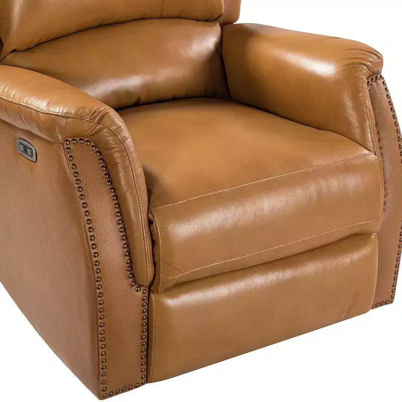 Fauteuil inclinable électrique en cuir véritable avec dossier à oreilles