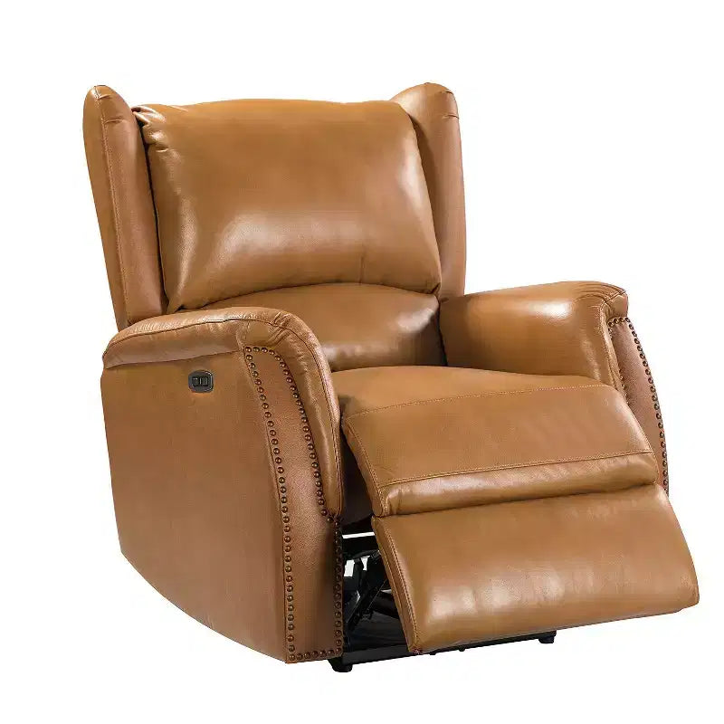 Fauteuil inclinable électrique en cuir véritable avec dossier à oreilles