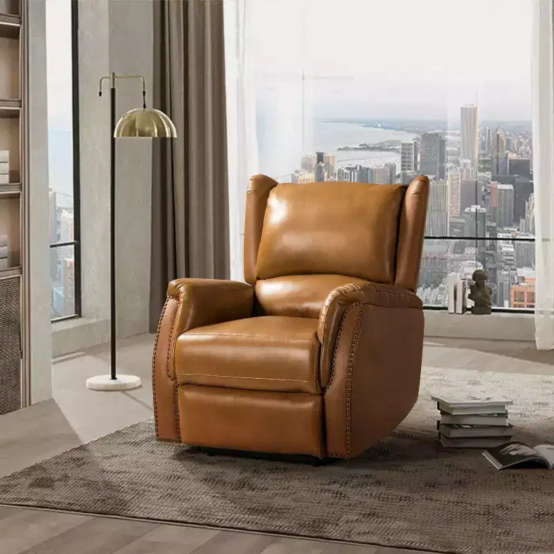 Fauteuil inclinable électrique en cuir véritable avec dossier à oreilles