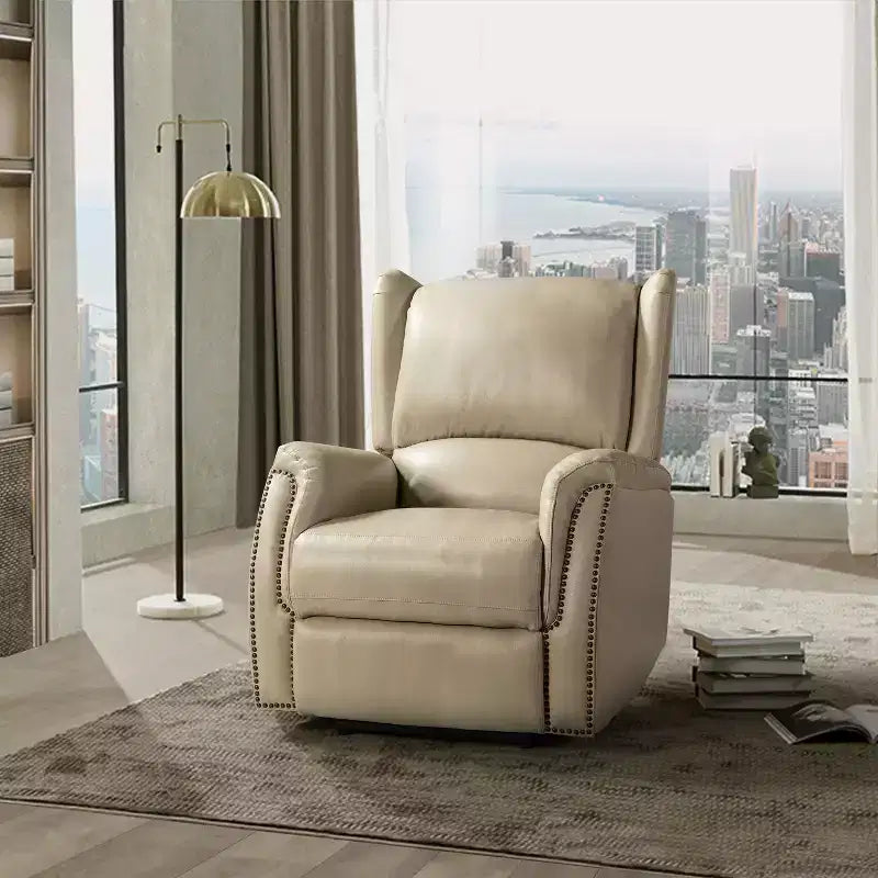Fauteuil inclinable électrique en cuir véritable avec dossier à oreilles