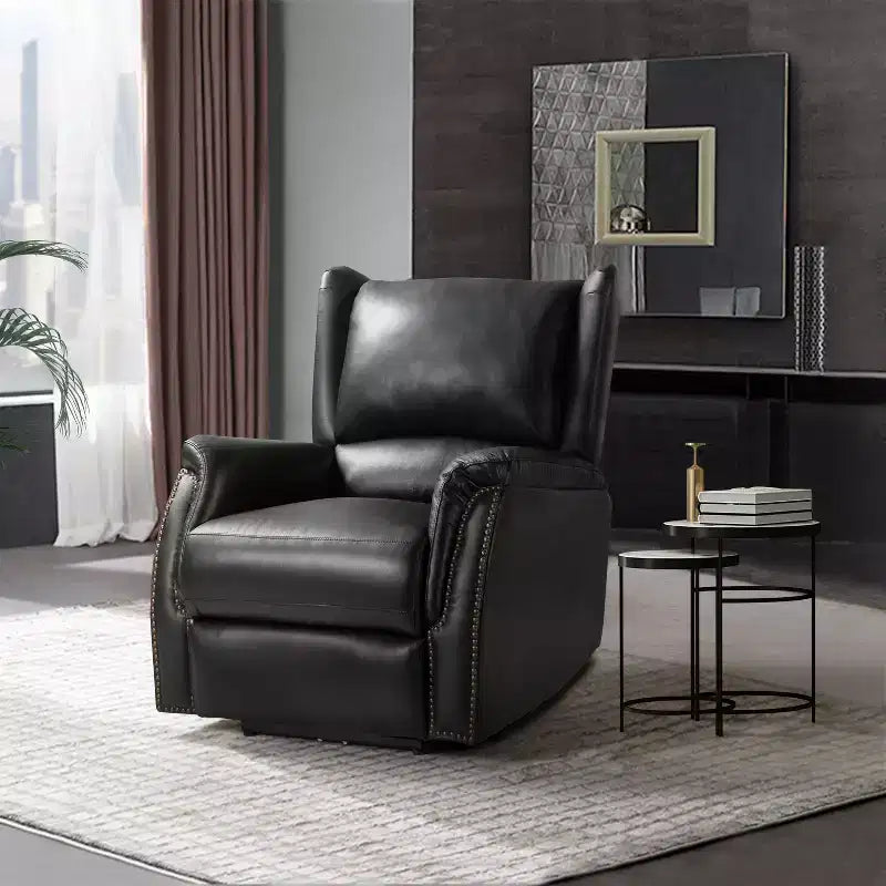 Fauteuil inclinable électrique en cuir véritable avec dossier à oreilles