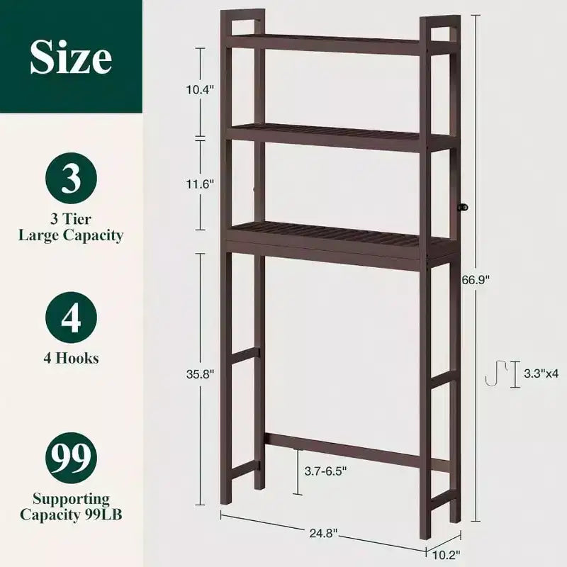 Meuble de rangement sur toilettes à 3 niveaux avec étagère réglable